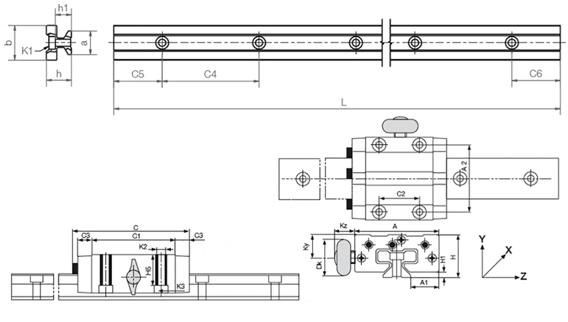 drylin® T system with manual clamp drawing